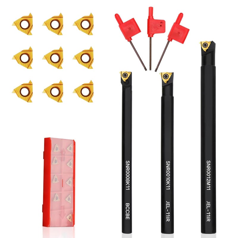 Joogto SNR0008K11, SNR0010K11, SNR0012M11 Indexable Lathe Turning Tool 12Pcs Kit, 3 Pcs Metal Lathe Tools Holder Set, with 9Pcs 11IR A60 Carbide Inserts Turning Inserts Carbide Turning Tool - Image 1